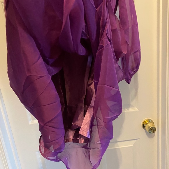 Chiffon Baby Doll Bubble Hem Mini Dress 3/4 Puff Sleeve in Purple NWT MED - Picture 12 of 16